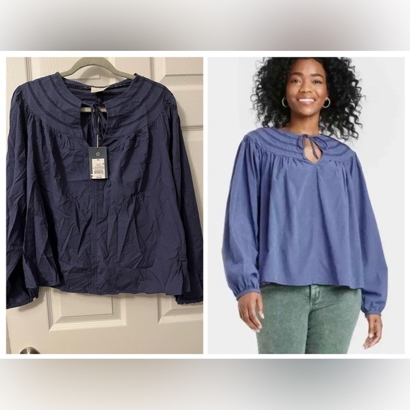 Universal Thread Tops - Universal Tread Balloon Long Sleeve Tie Front Blouse